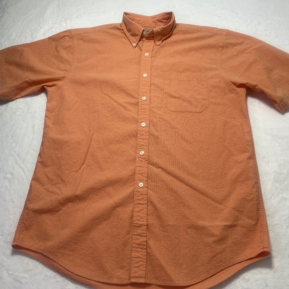 LL Bean Men’s Short Sleeve Burnt Orange Check‎ Shirt 100% Cotton